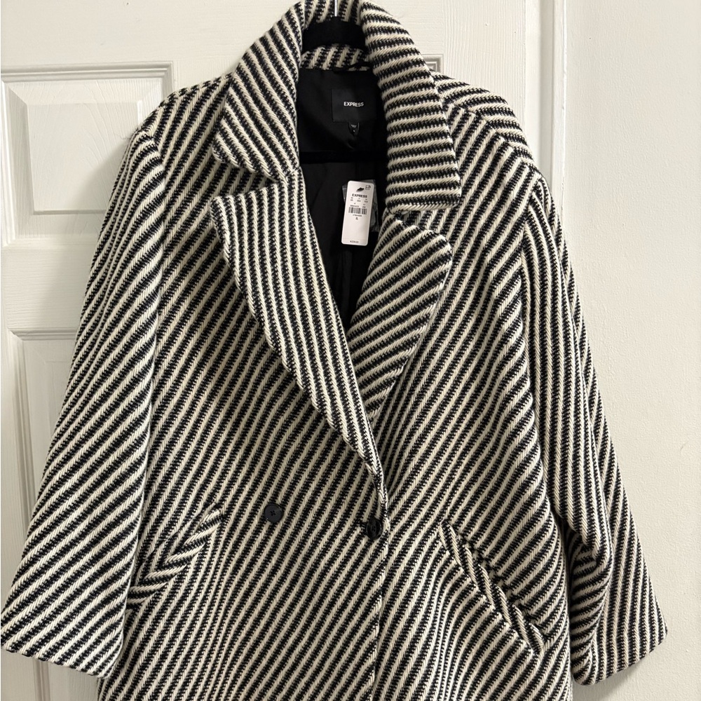 Express Black and White Striped Pea Coat